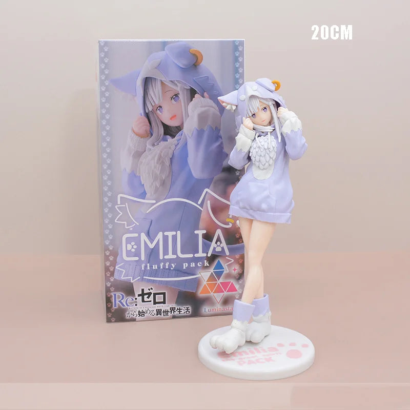 Figura de Ação Autêntica Re:Zero kara Hajimeru Isekai Seikatsu Rem, Ram, Puck e Emilia - Coleção Premium Bandai