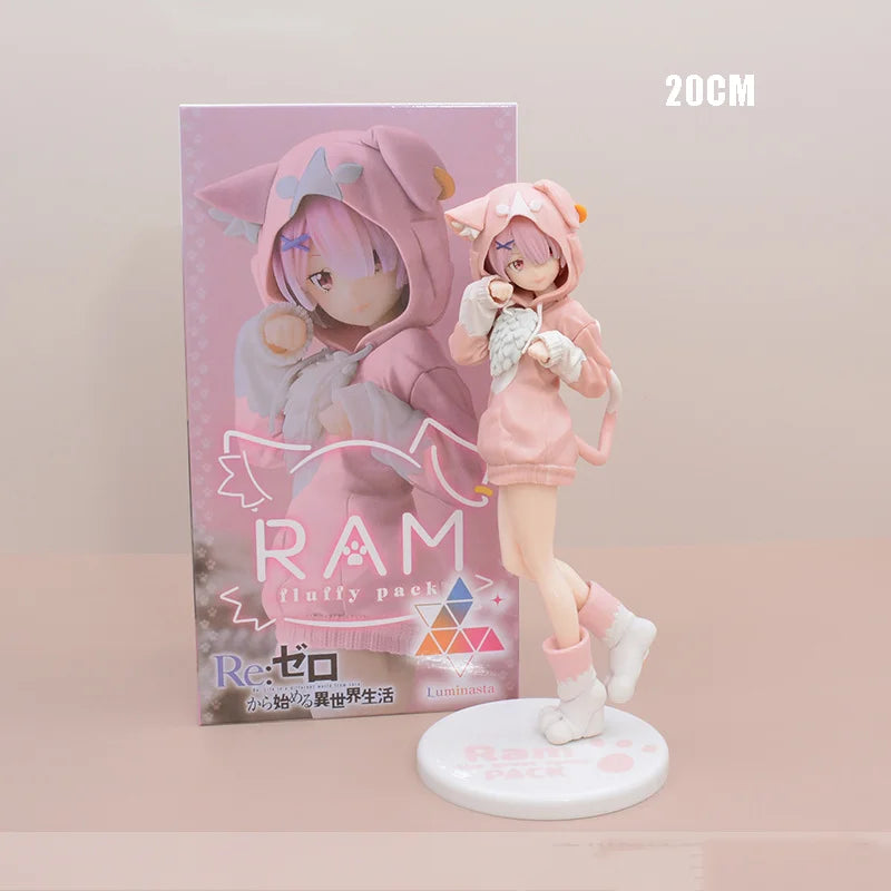 Figura de Ação Autêntica Re:Zero kara Hajimeru Isekai Seikatsu Rem, Ram, Puck e Emilia - Coleção Premium Bandai